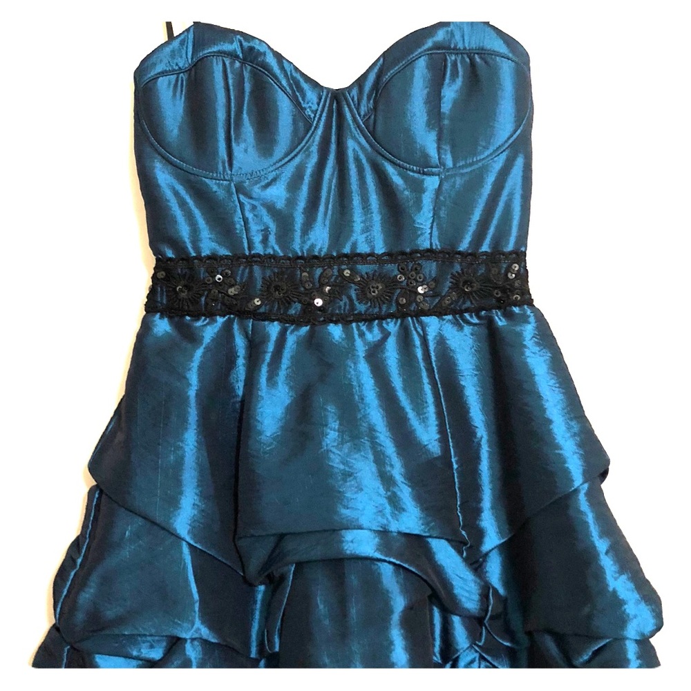 Emerald blue and black party dress